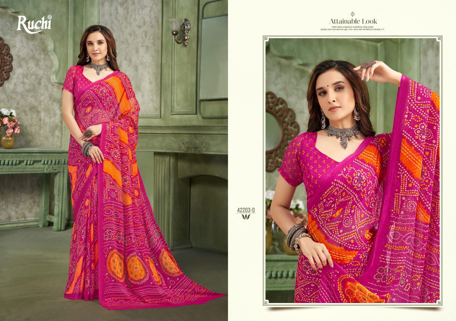 Star Chiffon Vol 193 By Ruchi Chiffon Bandhani Daily Wear Saree Suppliers In India